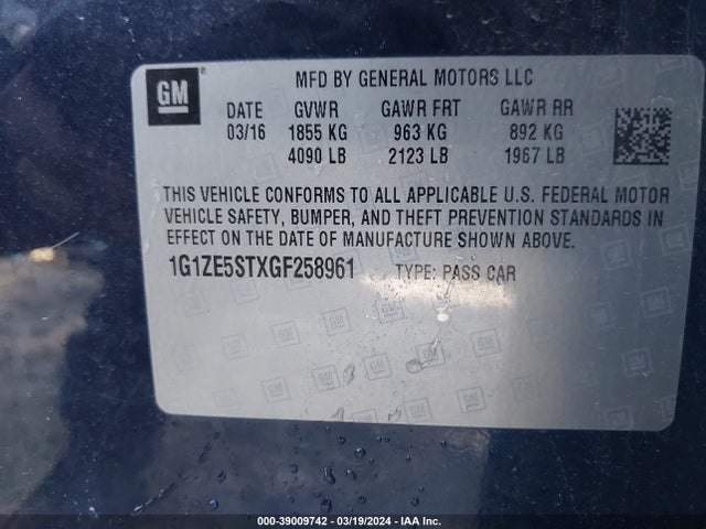 Chevrolet MALIBU 1LT 2016 1G1ZE5STXGF258961 Image 9