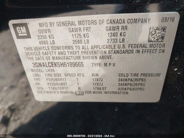 Chevrolet EQUINOX LT 2017 2GNALCEK5H6189665 Image 9