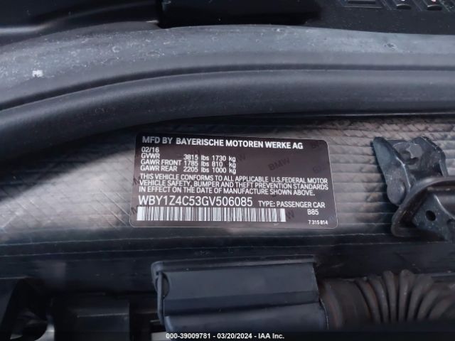 WBY1Z4C53GV506085 BMW I3 Base W/range Extender