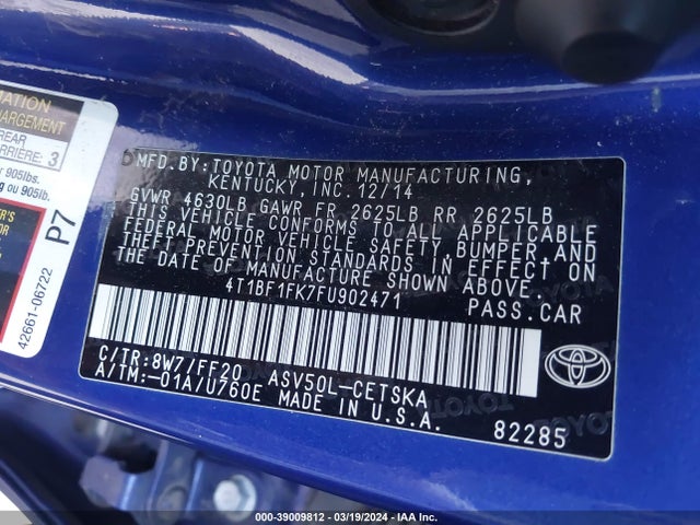Toyota CAMRY SE 2015 4T1BF1FK7FU902471 Image 9