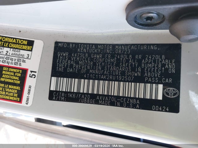 Toyota CAMRY LE 2024 4T1C11AK2RU192507 Image 9