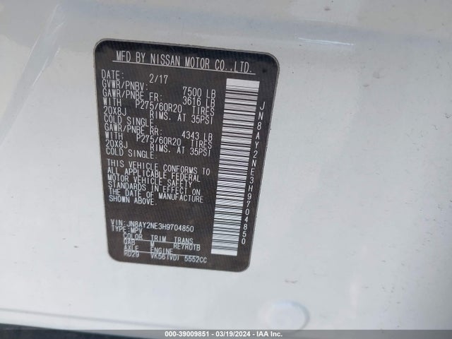 Nissan Armada Platinum 2017 JN8AY2NE3H9704850 Image 9