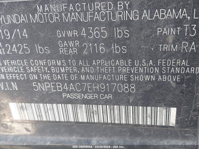 Hyundai SONATA GLS 2014 5NPEB4AC7EH917088 Image 9