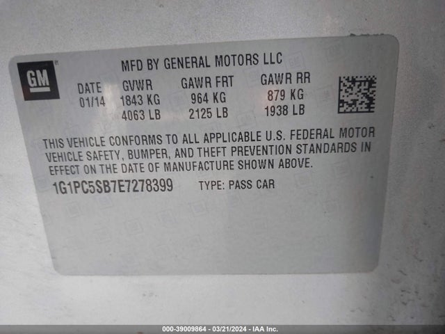 Chevrolet Cruze 1lt Auto 2014 1G1PC5SB7E7278399 Image 9