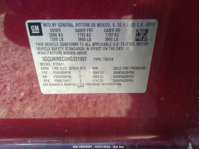 Chevrolet Silverado 1500 2lt 2017 3GCUKREC6HG331997 Image 9