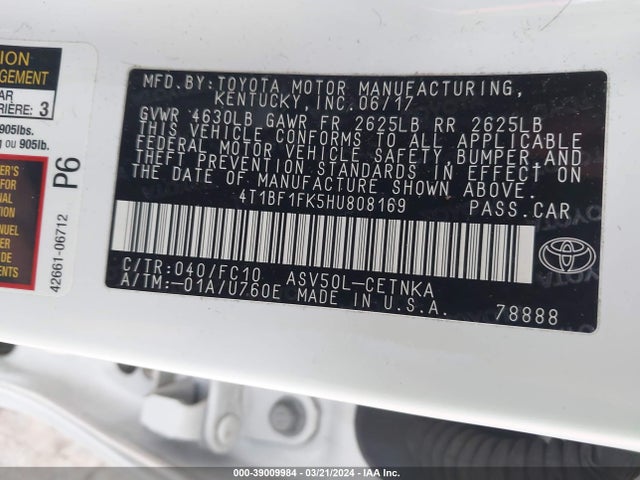 Toyota CAMRY LE 2017 4T1BF1FK5HU808169 Image 9