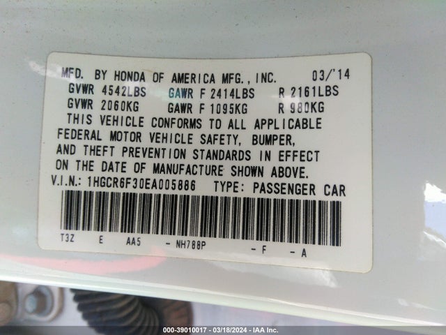 Honda ACCORD HYBRID 2014 1HGCR6F30EA005886 Image 9