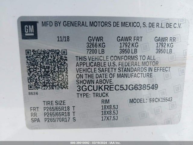 Chevrolet Silverado 1500 2lt 2018 3GCUKREC5JG638549 Image 9