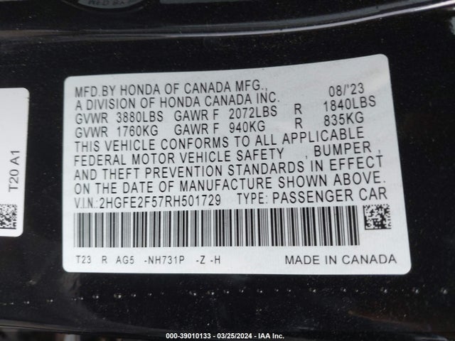 Honda Civic Sport 2024 2HGFE2F57RH501729 Image 9