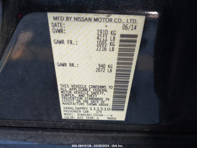 Nissan Altima 2.5 Sv 2015 1N4AL3AP9FC111510 Image 9