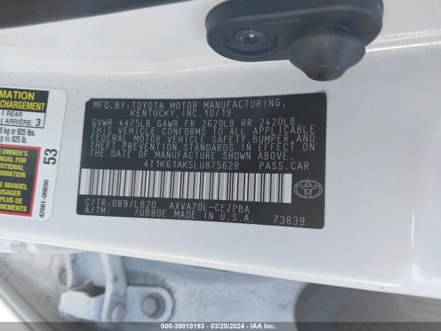 Toyota CAMRY XSE 2020 4T1K61AK5LU875628 Image 9