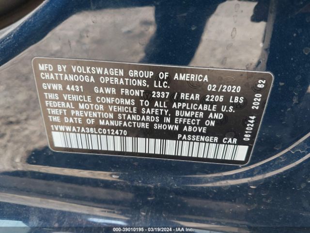 1VWWA7A36LC012470 Volkswagen Passat 2.0t Se