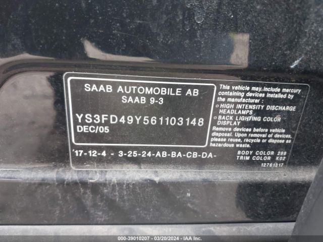 2006 SAAB 9-3 YS3FD49Y561103148 Photo 8