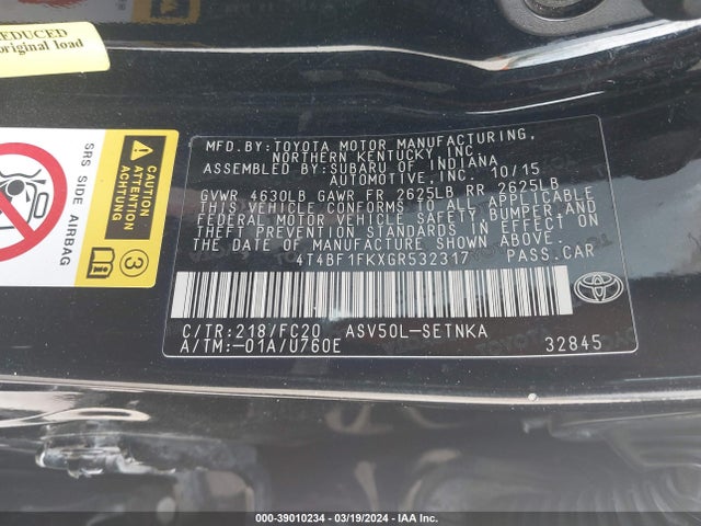 Toyota CAMRY LE 2016 4T4BF1FKXGR532317 Image 9