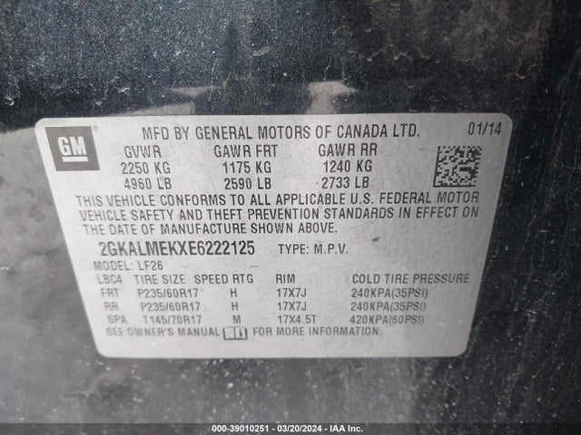 GMC Terrain Sle-1 2014 2GKALMEKXE6222125 Image 9