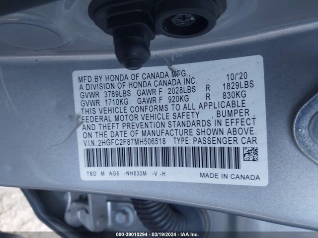 Honda Civic Sport 2021 2HGFC2F87MH506518 Image 9