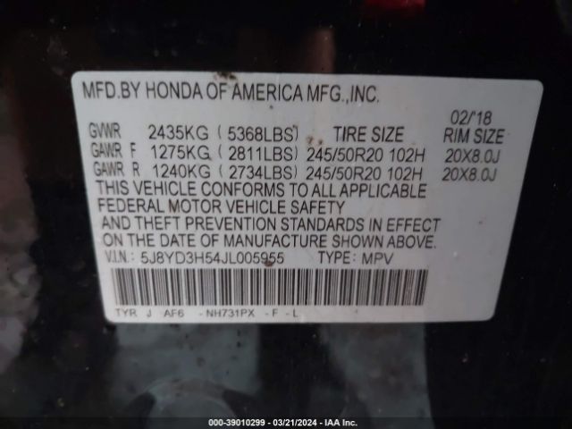 5J8YD3H54JL005955 Acura Mdx Technology Package   Acurawatch Plus Pkg