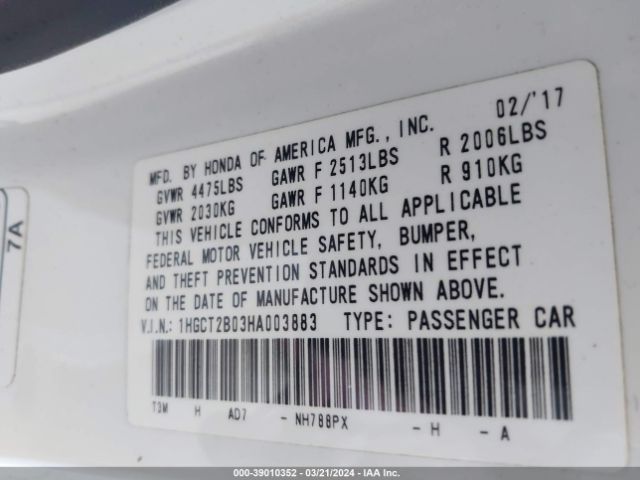 1HGCT2B03HA003883 Honda Accord Touring V6
