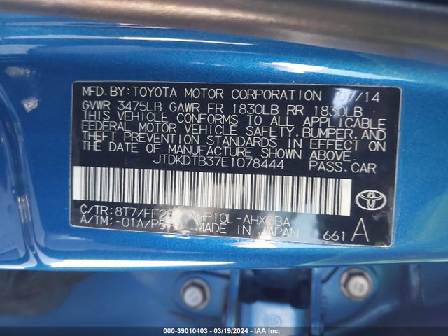 Toyota Prius C Three 2014 JTDKDTB37E1078444 Image 9