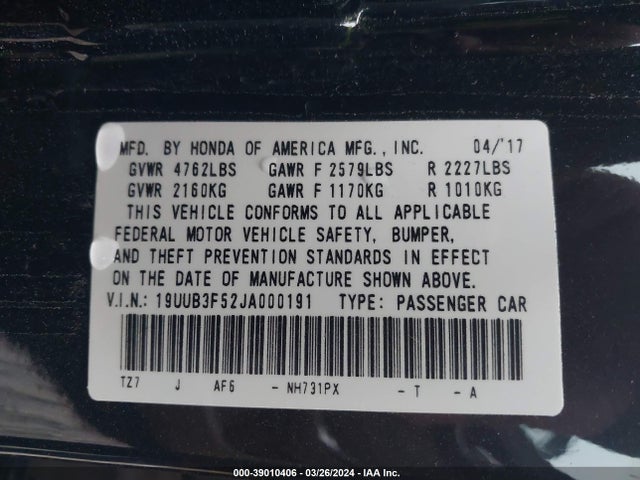 19UUB3F52JA000191 Acura Tlx Tech Pkg