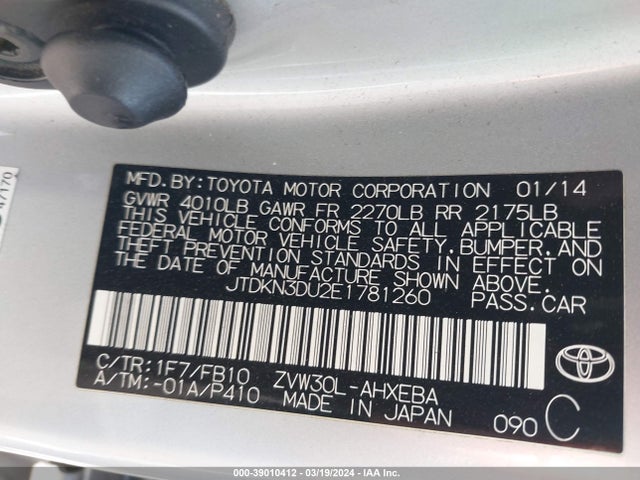 Toyota Prius Two 2014 JTDKN3DU2E1781260 Image 9