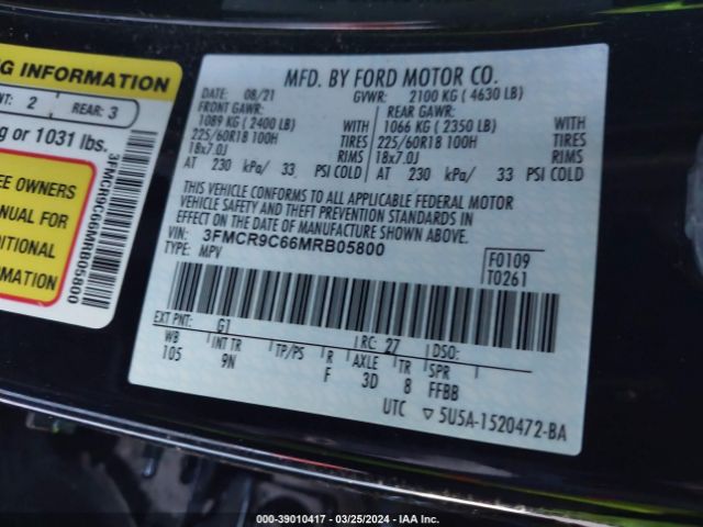 3FMCR9C66MRB05800 Ford Bronco Sport Outer Banks