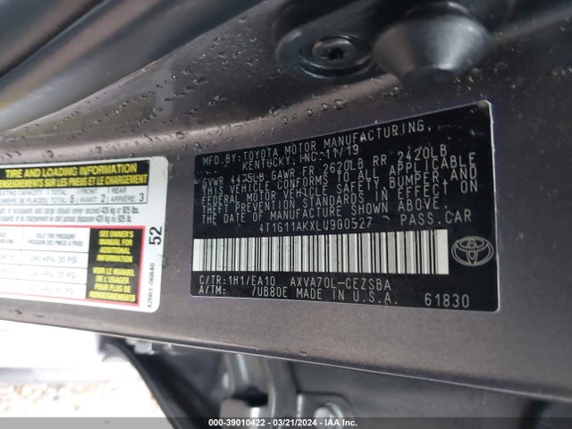 Toyota CAMRY SE 2020 4T1G11AKXLU900527 Image 9