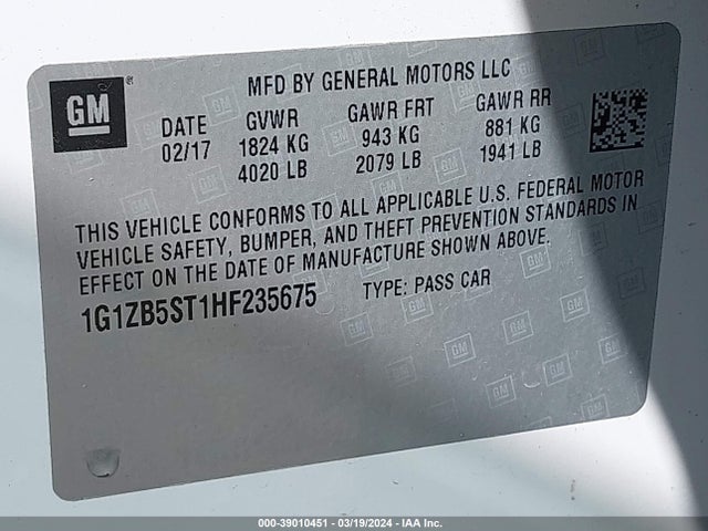 Chevrolet MALIBU LS 2017 1G1ZB5ST1HF235675 Image 9