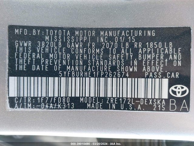 Toyota Corolla S Plus 2015 5YFBURHE1FP262674 Image 9