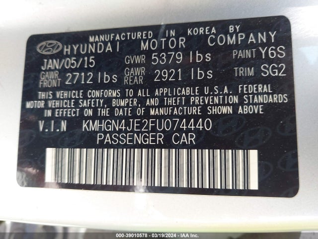 Hyundai Genesis 3.8 2015 KMHGN4JE2FU074440 Image 9