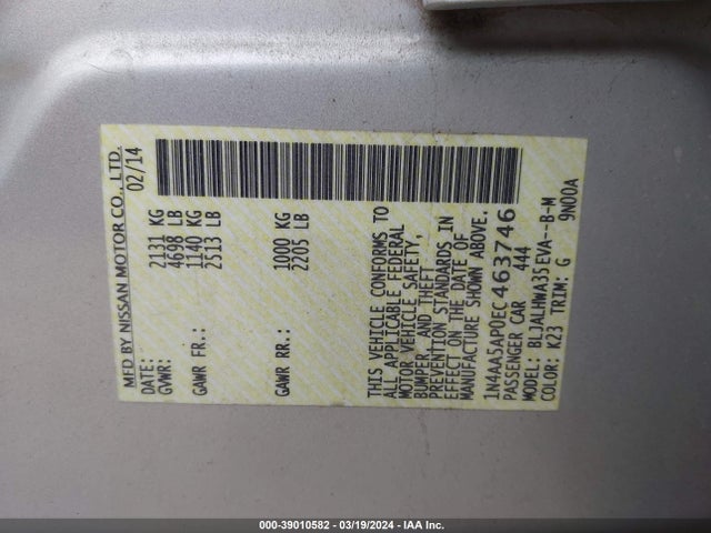 Nissan Maxima 3.5 Sv 2014 1N4AA5AP0EC463746 Image 9