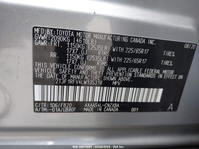 Toyota RAV4 LE 2020 2T3F1RFV4LW135318 Image 9