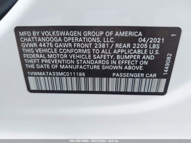 1VWMA7A33MC011186 Volkswagen Passat 2.0t R-line