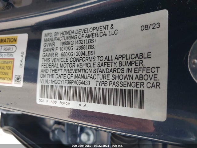 Honda ACCORD EX 2023 1HGCY1F39PA054433 Image 9