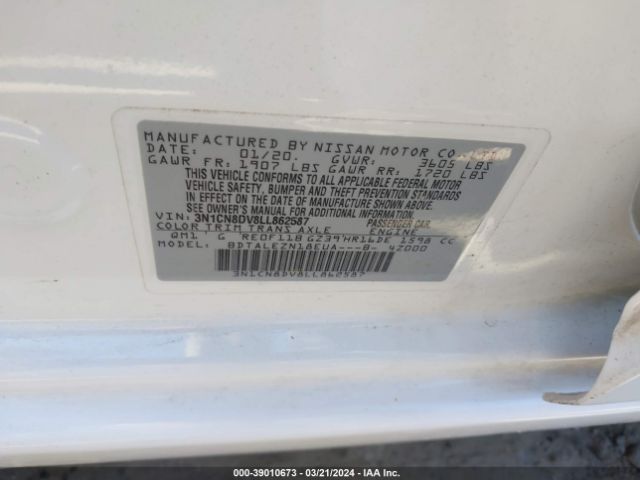 3N1CN8DV8LL862587 Nissan Versa S Xtronic Cvt
