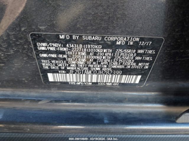 JF2GTAMC0JH282399 Subaru Crosstrek 2.0i Limited