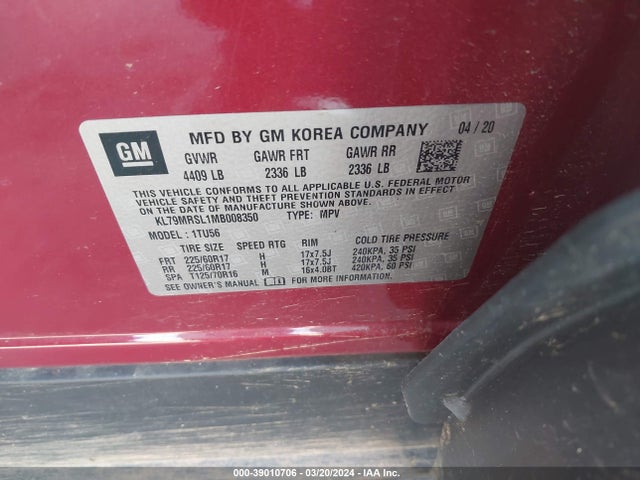 Chevrolet Trailblazer Awd Lt 2021 KL79MRSL1MB008350 Image 9