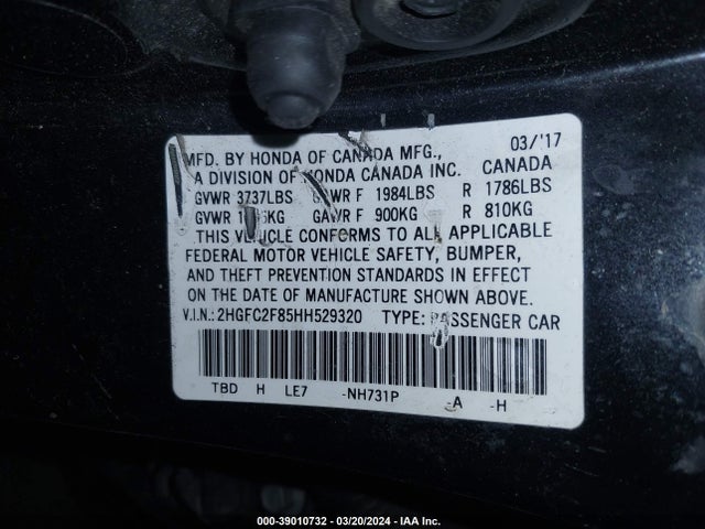 Honda CIVIC EX 2017 2HGFC2F85HH529320 Image 9