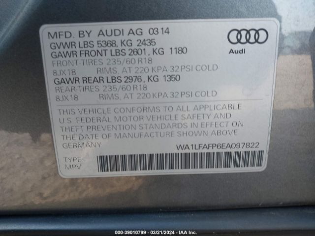 2014 AUDI Q5 WA1LFAFP6EA097822 Photo 8