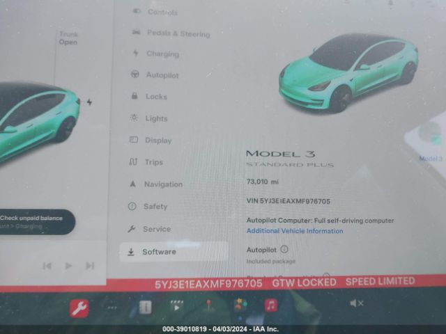 5YJ3E1EAXMF976705 Tesla Model 3 Standard Range Plus Rear-wheel Drive