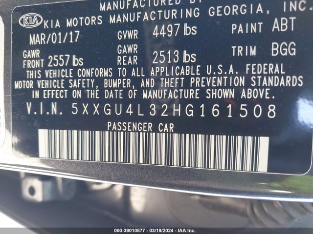 KIA OPTIMA EX 2017 5XXGU4L32HG161508 Image 9