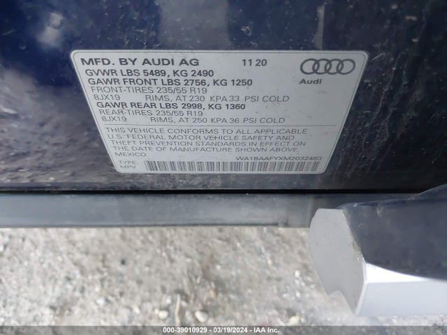 WA1BAAFYXM2032483 Audi Q5 Premium Plus 45 Tfsi Quattro S Tronic