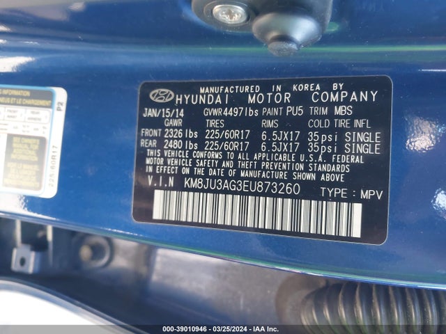 Hyundai TUCSON SE 2014 KM8JU3AG3EU873260 Image 9