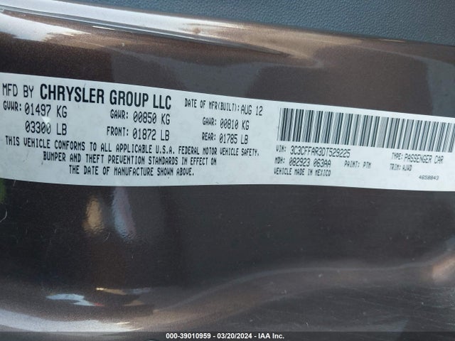 2013 FIAT 500 3C3CFFAR3DT529225 Photo 8