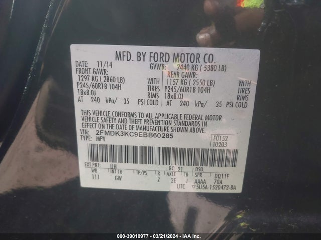 Ford Edge Limited 2014 2FMDK3KC9EBB60285 Image 9