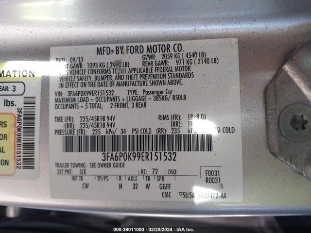 Ford Fusion Titanium 2014 3FA6P0K99ER151532 Image 9