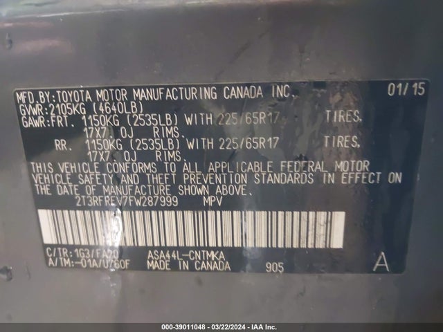 Toyota Rav4 Xle 2015 2T3RFREV7FW287999 Image 9