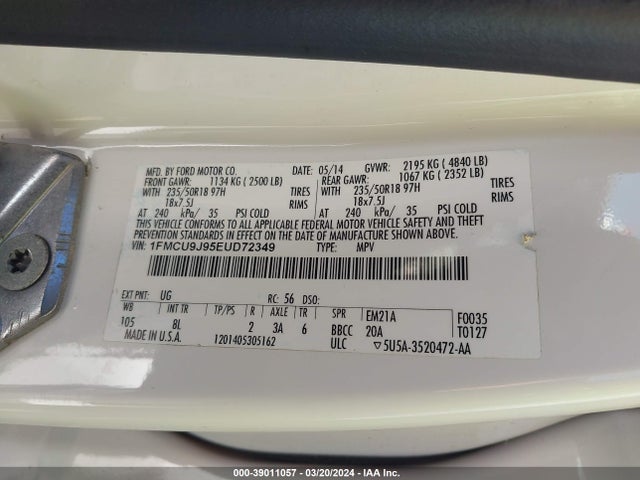 Ford Escape Titanium 2014 1FMCU9J95EUD72349 Image 9