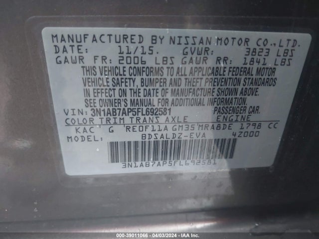 Nissan SENTRA SV 2015 3N1AB7AP5FL692581 Image 9