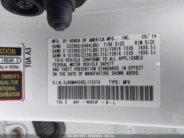 Honda CR-V LX 2014 5J6RM4H39EL115374 Image 9